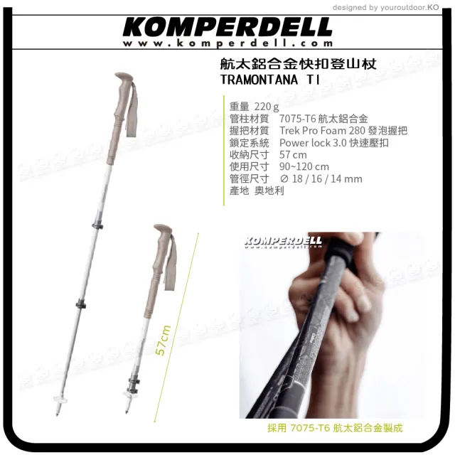 【KOMPERDELL】奧地利 航太鋁合金快扣登山杖《女用》120cm/220g/1742356/手杖/柺杖(悠遊山水)