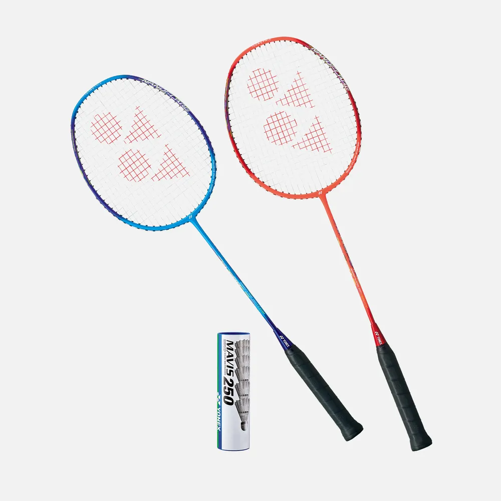 【YONEX】雙人羽拍組 NF001CGE470 初階 羽球拍*2 羽球*1 穿線拍 超輕 78g(YOBT3801TR)