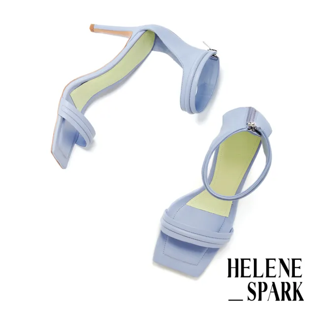 【HELENE_SPARK】質感一字全羊皮方頭美型高跟涼鞋(藍紫)