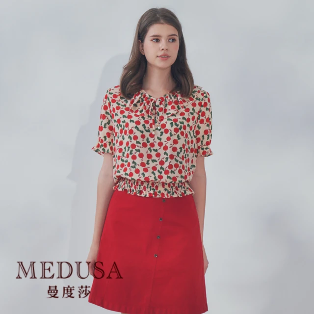 MEDUSA 曼度莎 現貨-ICare 可愛櫻桃荷葉雪紡上衣（F）｜女上衣 女短袖上衣(321-14201)