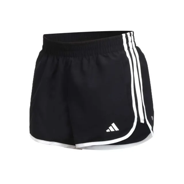 【adidas 愛迪達】女運動短褲-慢跑 三分褲 平織 愛迪達 黑白(IC5184)