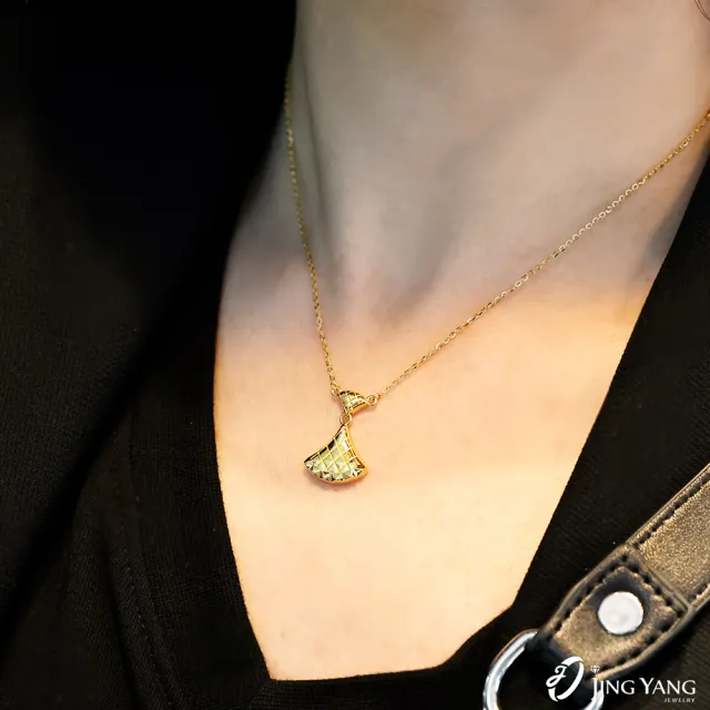 【JING YANG 晶漾】黃金項鍊格紋杏葉(1.36錢±0.05錢)