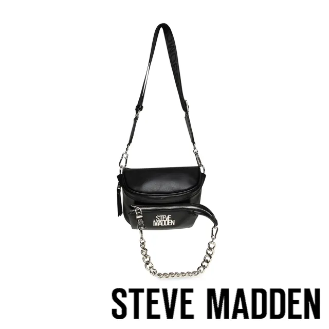 【STEVE MADDEN】BISSY 鍊飾立體斜背腰包(黑色)