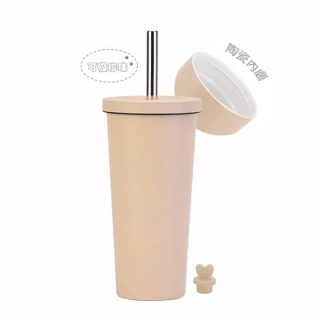 【趣Chill Life】陶瓷內膽不鏽鋼吸管杯 手搖飲料環保杯 保溫保冰 粗吸管 710ml(陶瓷保溫杯 陶瓷內膽保溫杯)