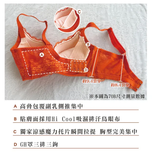 【Swear 思薇爾】撩波新花漾系列G-H罩蕾絲包覆大罩女內衣(加州橘)