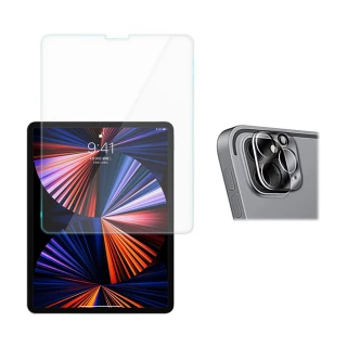 【RedMoon】iPad Pro 12.9吋/11吋 平板保護貼2件組 9H螢幕玻璃保貼+3D鏡頭貼(M2 2022/M1 2021/2020/2018)