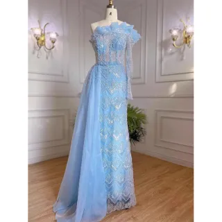 【女神婚紗禮服】高端法式輕奢修身宴會晚禮服 LA71649 藍色(敬酒服 新娘服)
