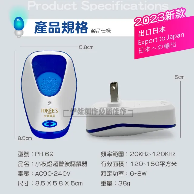 【IDREES 伊德萊斯】智能變頻超音波驅鼠器 PH-69(小夜燈驅鼠器 人體無害 驅鼠 環保驅鼠器 防蟑螂 驅蚊)