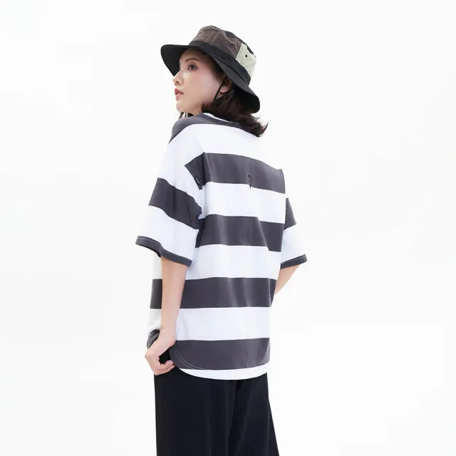 【5th STREET】中性 短t 短袖 上衣 t恤 TEE 寬版 條紋 棉質 黑色(570940)
