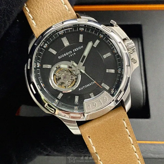 【GIORGIO FEDON 1919】GiorgioFedon1919手錶GF00121(黑色雙面機械鏤空錶面銀錶殼咖啡色真皮皮革錶帶款)
