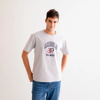 【Arnold Palmer 雨傘】男裝-機能快乾品牌LOGO印花T-Shirt(灰色)