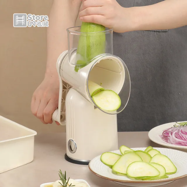 【Store up 收藏】奶油色系 5刀流 滾筒式 高效率 刨絲切片研磨切菜器(AD412)