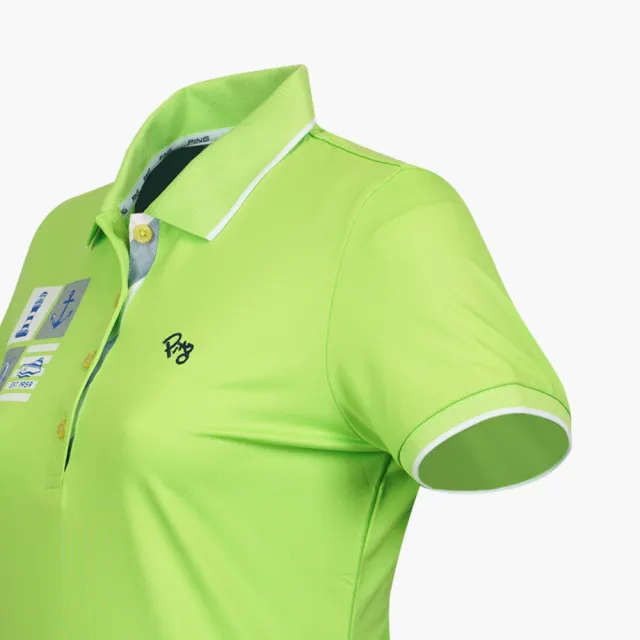 【PING】女款海洋圖騰吸濕排汗抗UV短袖POLO衫-綠(GOLF/高爾夫球衫/RA17110-43)