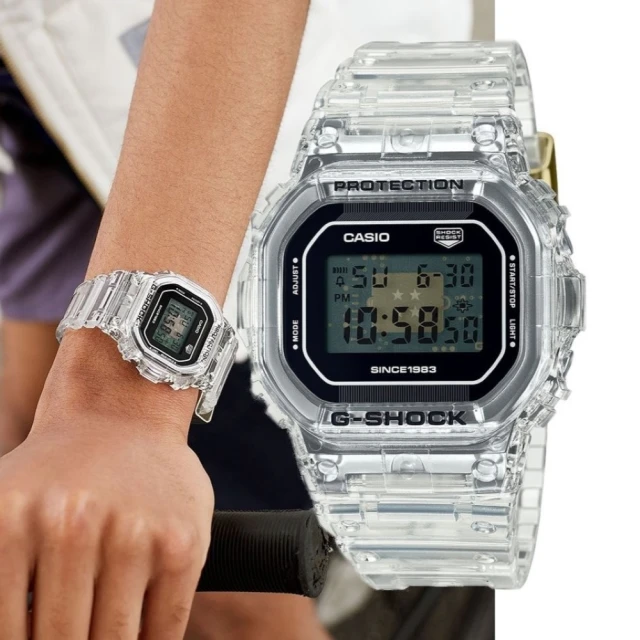 【CASIO 卡西歐】G-SHOCK 40週年限定 獨特透視錶面 半透明 經典方型(DW-5040RX-7)
