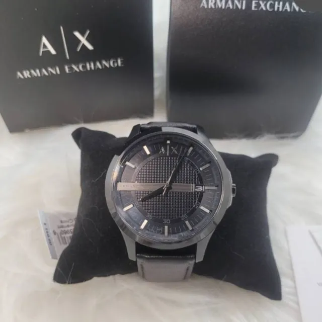 【A|X Armani Exchange】AX Armani Exchange AX 金框 三眼 黑色皮革錶帶 智能計時 AX1818 男錶
