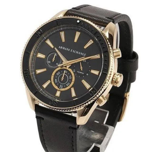 【A|X Armani Exchange】AX Armani Exchange AX 金框 三眼 黑色皮革錶帶 智能計時 AX1818 男錶