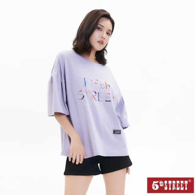 【5th STREET】女裝 短t 短袖 上衣 t恤 TEE 寬版 logo 紫色(570944)