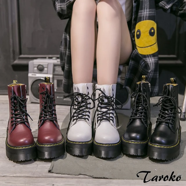 【Taroko】復古英倫綁帶厚底短筒馬汀鞋(3色可選)