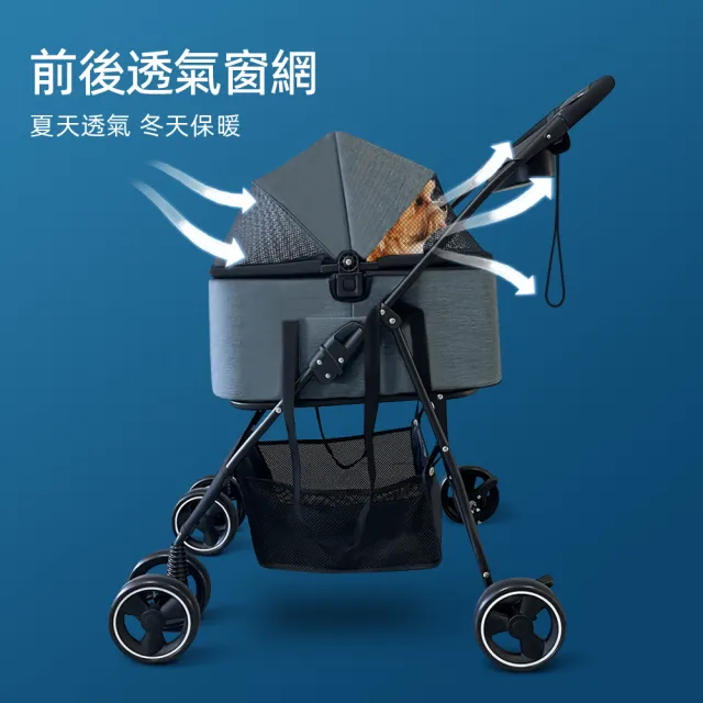 【PETDOS 派多斯】寵物分離式手推車 藍色(車包分離 承重25KG 360°萬向輪 防水隔熱)