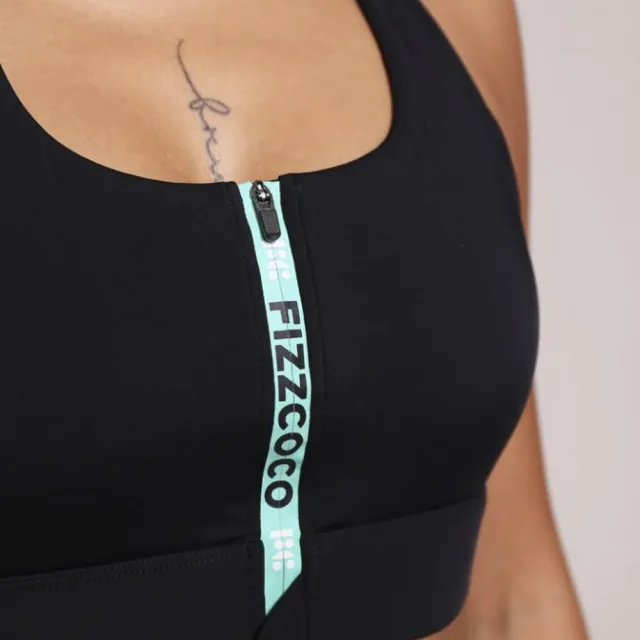 【FIZZCOCO】現貨16 前拉鍊運動背心_跑步拳擊有氧小可愛時尚運動背心(曜石黑)