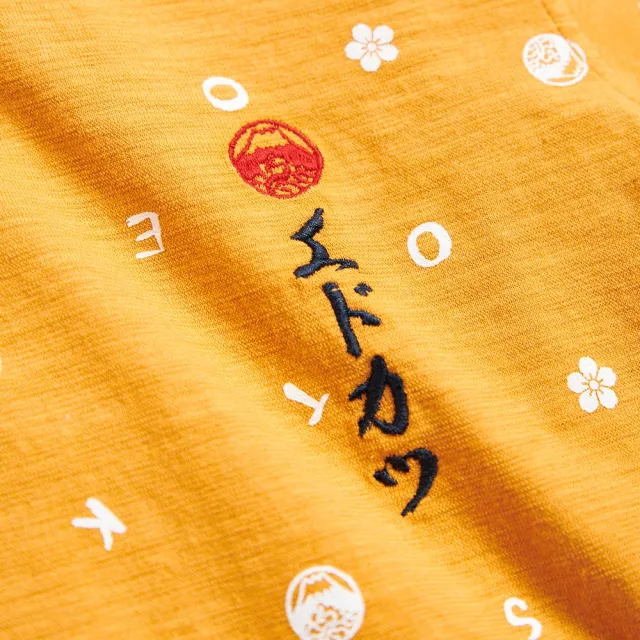 【EDWIN】江戶勝 女裝  經典滿版LOGO短袖T恤(桔黃色)
