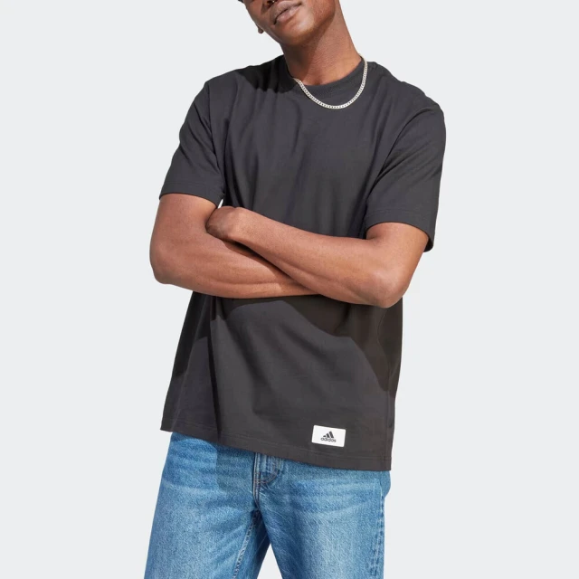 【adidas 愛迪達】M LNG TEE Q3 男 短袖 上衣 T恤 休閒 素色 寬鬆 棉質 黑(IB6165)