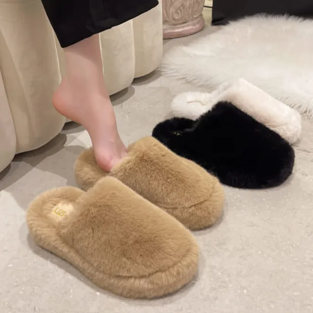 【baibeauty 白鳥麗子】舒適素面毛毛厚底穆勒拖鞋(居家外出兩穿)