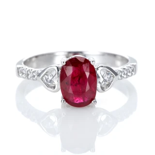 【DOLLY】1克拉 緬甸紅寶石18K金鑽石戒指