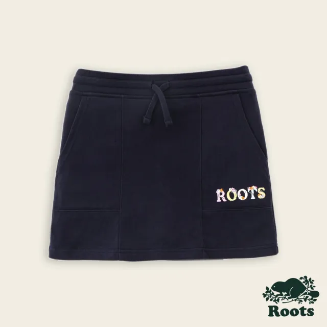 【Roots】Roots大童-繽紛花卉系列 花卉文字休閒褲裙(軍藍色)