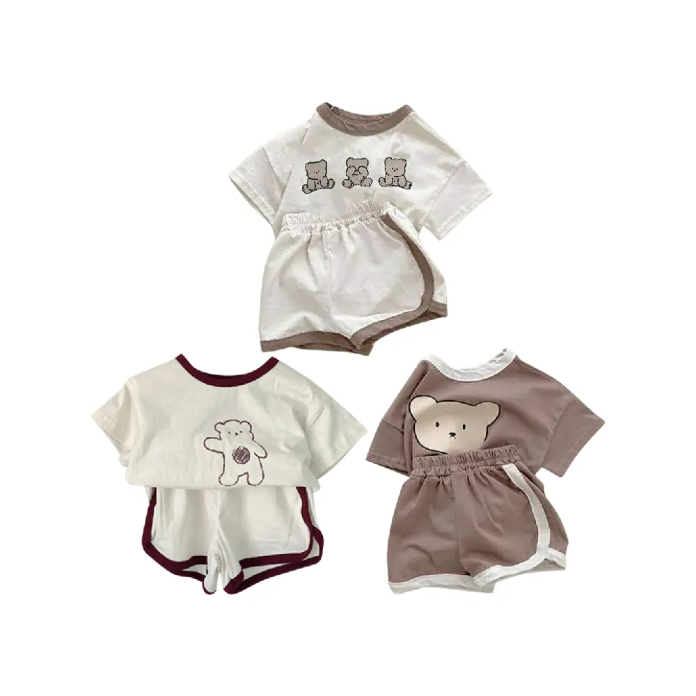 【艾比童裝】嬰幼童 熊熊系列短袖套裝 台灣製MIT(套裝系列 D31)