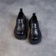 【Vecchio】真皮樂福鞋 厚底樂福鞋/全真皮頭層牛皮時尚復古鬆糕厚底百搭樂福鞋(黑)