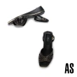 【AS 集團】氣質時髦條帶鉚釘牛皮方頭楔型高跟涼鞋(黑)