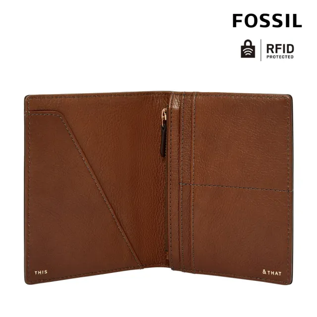 【FOSSIL 官方旗艦館】Travel 真皮RFID護照夾-咖啡色 SLG1499200