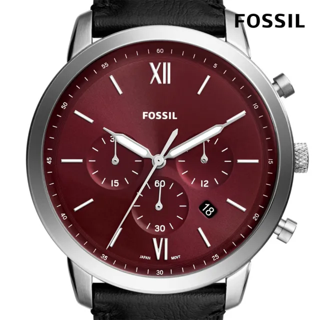 【FOSSIL 官方旗艦館】Neutra 醇厚雅仕三眼指針手錶 黑色皮革錶帶 44 MM FS6016