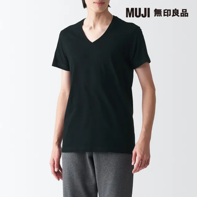 【MUJI 無印良品】男棉質無側縫天竺V領短袖T恤(共2色)