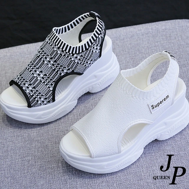 【JP Queen New York】清新魚嘴布料厚底夏季坡跟涼鞋(2色可選)