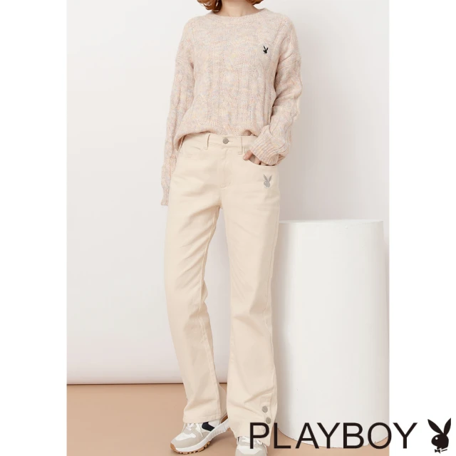 PLAYBOY 修身飾釦喇叭褲(奶茶色)