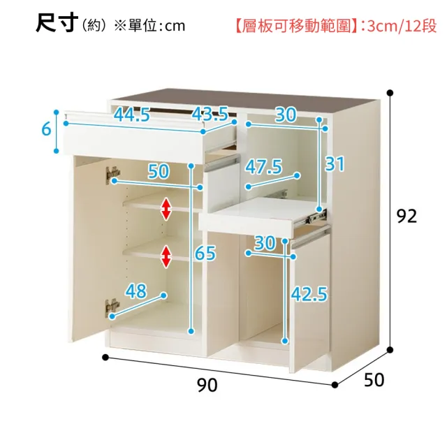 【NITORI 宜得利家居】◎組合式櫥櫃 RESUME 90TF-H TH-R WH NC TW(組合式櫥櫃 櫥櫃 RESUME)