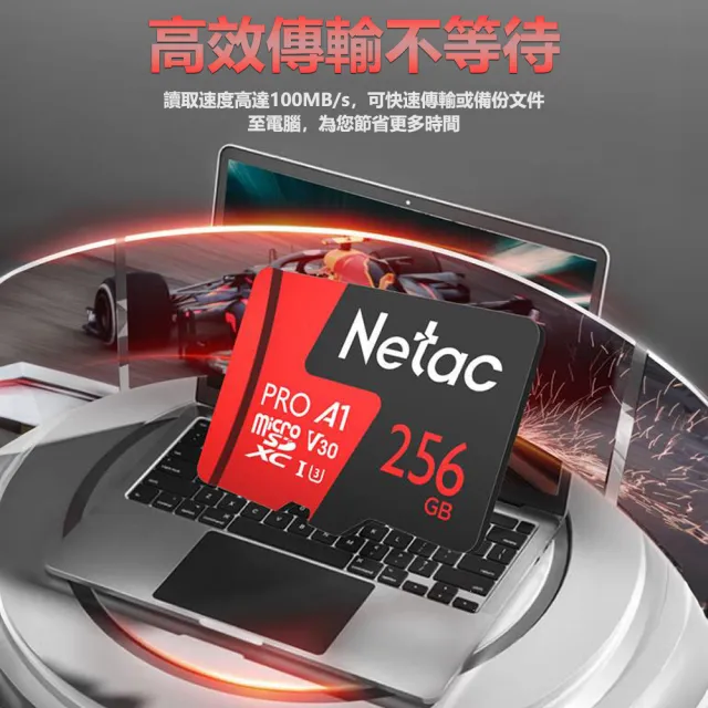 【Netac  台灣公司貨】256GB 監控記錄專用Pro MicroSDXC 4k V30  記憶卡(最高讀速100MB/s  原廠5年保固)