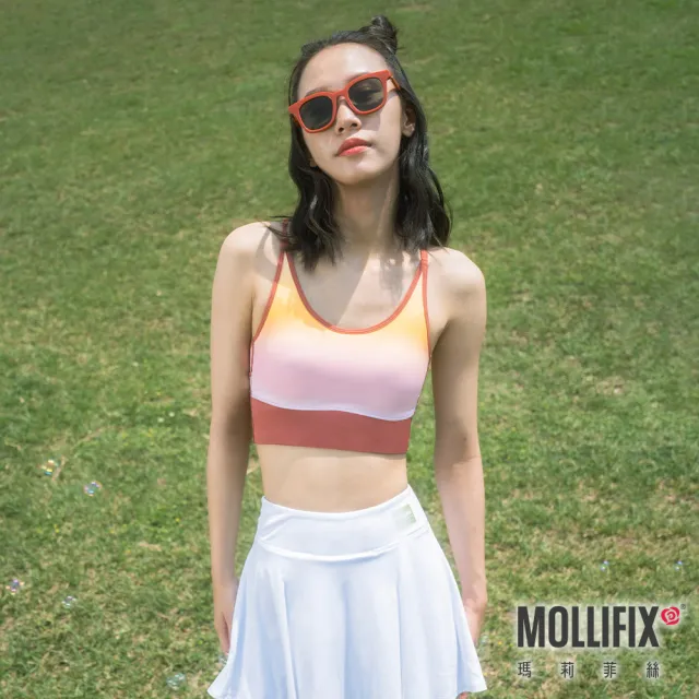 【Mollifix 瑪莉菲絲】低強度漸層美背BRA TOP、瑜珈服、無鋼圈、開運內衣(暖陽橘)