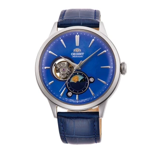 【ORIENT 東方錶】ORIENT 東方錶 SUN&MOON系列 半露空日月相錶  皮帶款 藍色 41.5mm(RA-AS0103A)