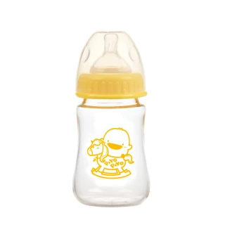 【Piyo Piyo 黃色小鴨】媽咪乳感厚質玻璃寬口奶瓶(210ml 一體成形 人體工學)