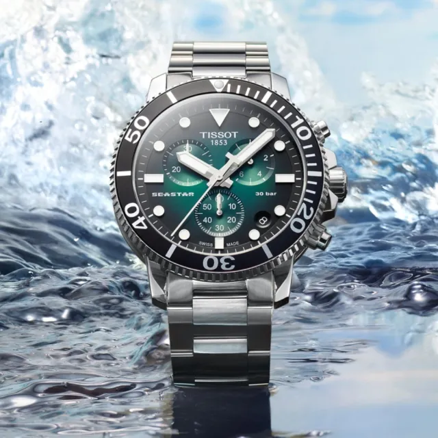 【TISSOT 天梭 官方授權】SEASTAR1000海星系列 潛水計時腕錶 父親節 七夕 情人節 禮物(T1204171109101)