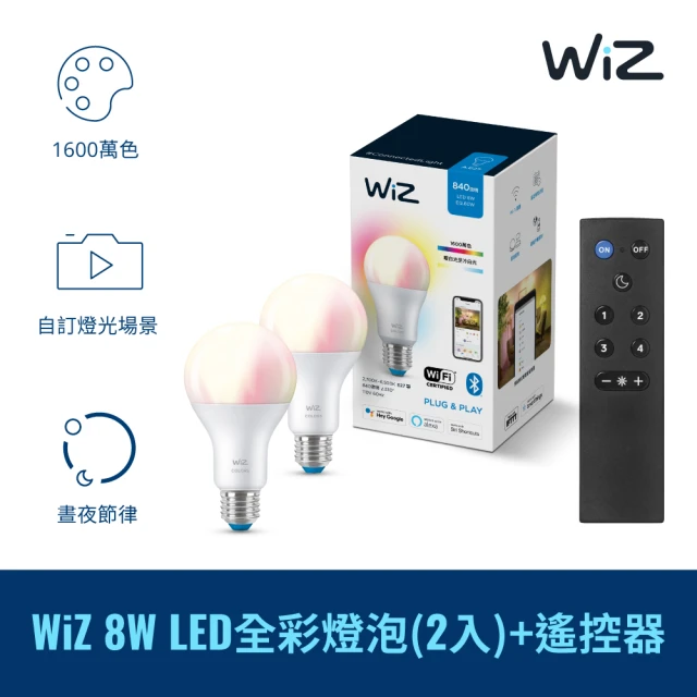 Philips 飛利浦 Wi-Fi WiZ 智慧照明 全彩燈泡2入+搖控器(PW04N)