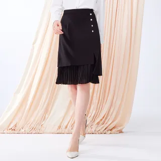 【MYVEGA 麥雪爾】MA不對襯裙襬壓褶短裙-黑