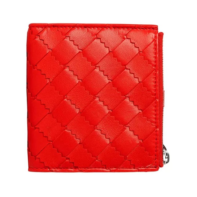 【BOTTEGA VENETA 寶緹嘉】600270 經典編織扣式拉鍊零錢中短夾(紅色)
