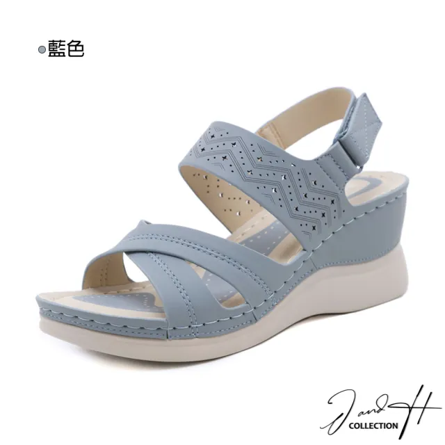 【J&H collection】時尚雕花鏤空黏貼厚底涼鞋(現+預  藍色 / 黑色)