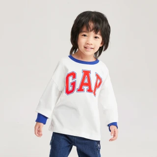 【GAP】男幼童裝 Logo純棉圓領長袖T恤-白色(753648)