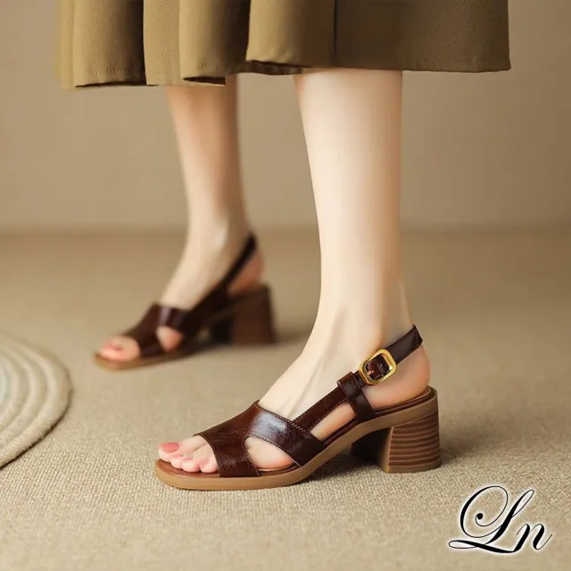 【LN】★復古粗跟皮扣涼鞋(高跟/皮鞋/女鞋)