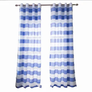 【PLUSIEURS】海軍條紋穿環打孔窗紗簾(單件寬130x高210公分)